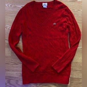 Lacoste Cable Knit Deep V Neck Sweater